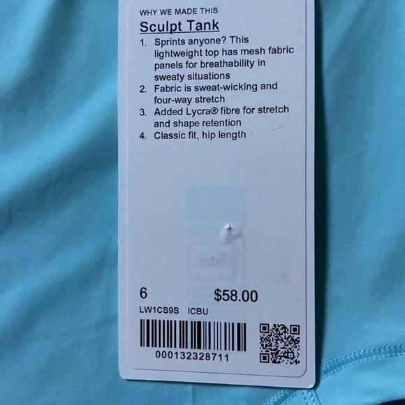 LULULEMON SCULPT TANK IN ICING BLUE (ICBU) SZ 4,6 NWT - Picture 5 of 7